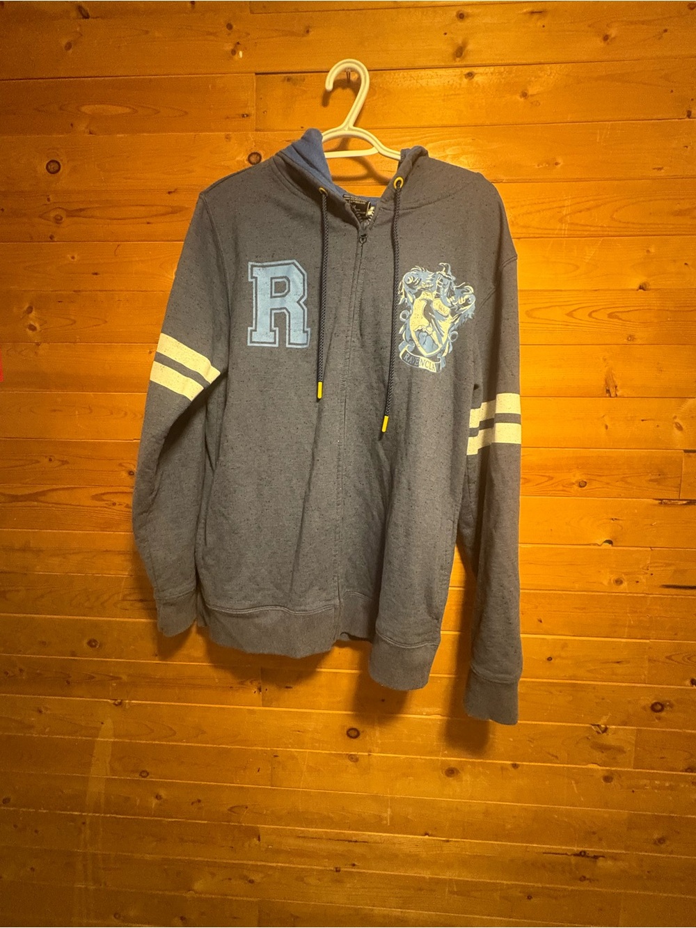 Women’s  Blue Hooded Zip-Up Shirt with Contrast Stripes